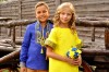 Вишитий дитячий комплект в національному стилі - вишиванка для хлопчика з гербом України та сукня  для дівчинки з ідентичним орнаментом