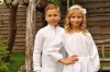 Святковий комплект для дітей - вишиванка для хлопчика і довга сукня для дівчинки з білою вишивкою