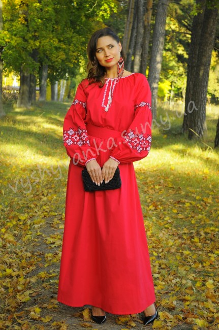 Розкішна червона сукня з вишивкою для вечірнього виходу